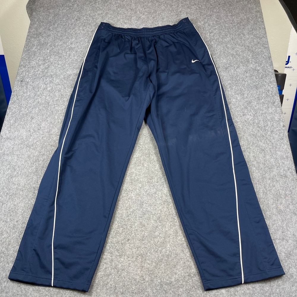 Y2K Nike Team Baggy Snap-Button Warm Up Athletic Pants Mens 3XLT Navy Blue